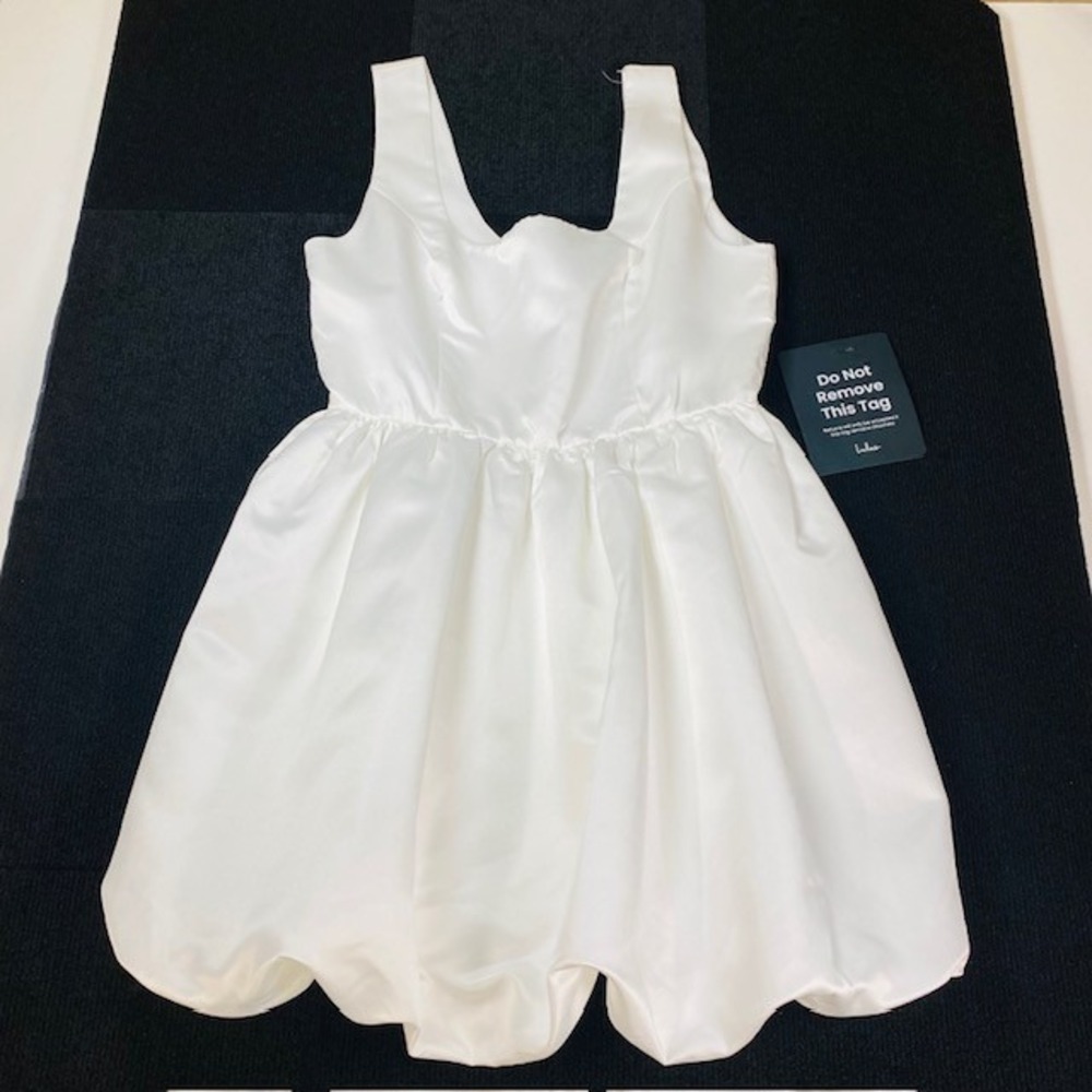 Lulus White‎ Satin Bubble Hem Mini Dress Square Neck Sleeveless Bridal XL NEW